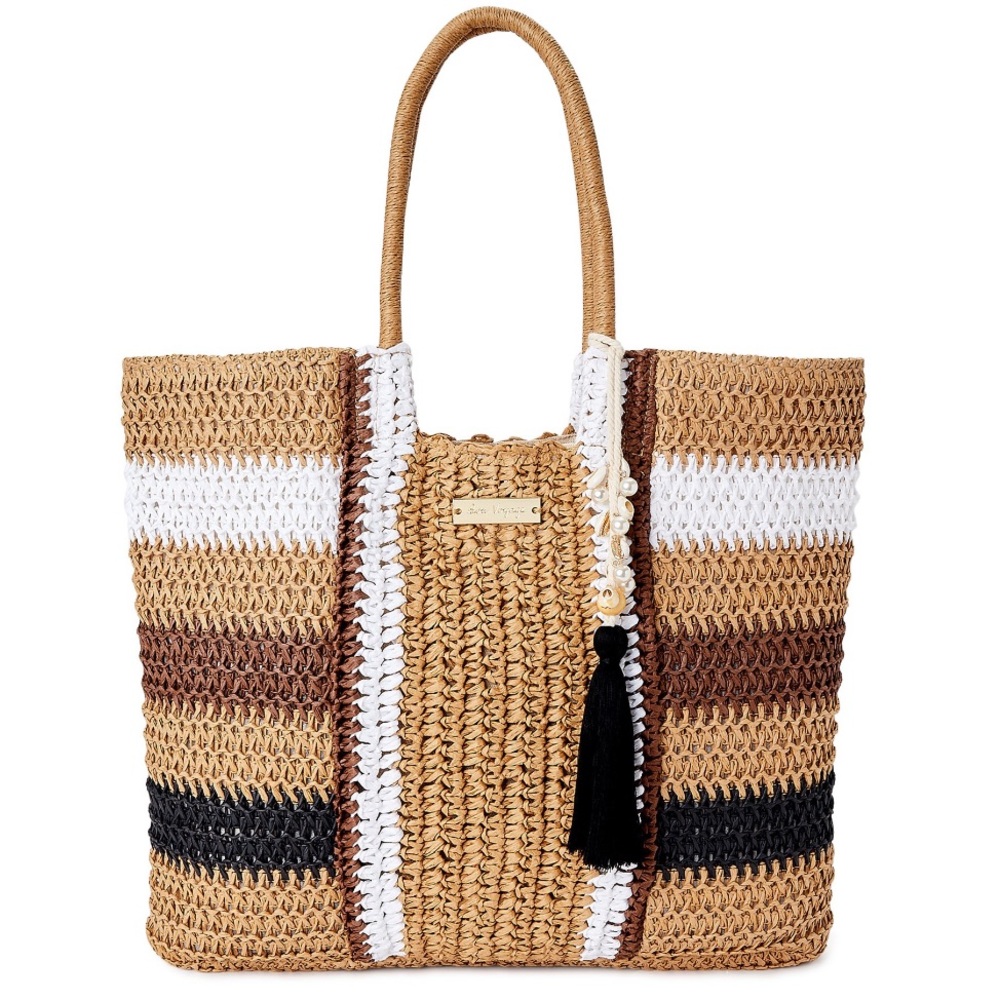 Time and Tru Tan and White Striped Tote Bag